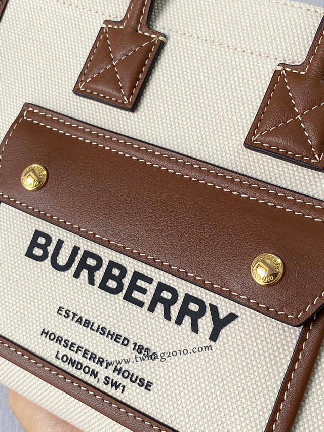 Burberry專門店新款小號雙色帆布freya芙蕾包 巴寶莉手提精製托特包購物包 yxb1283